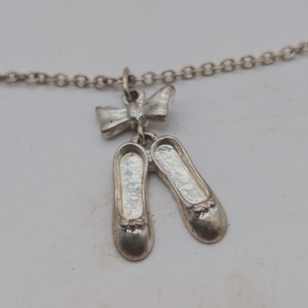 Silver Ballet Shoes Pendant 18in Necklace Costume - Picture 3 of 4